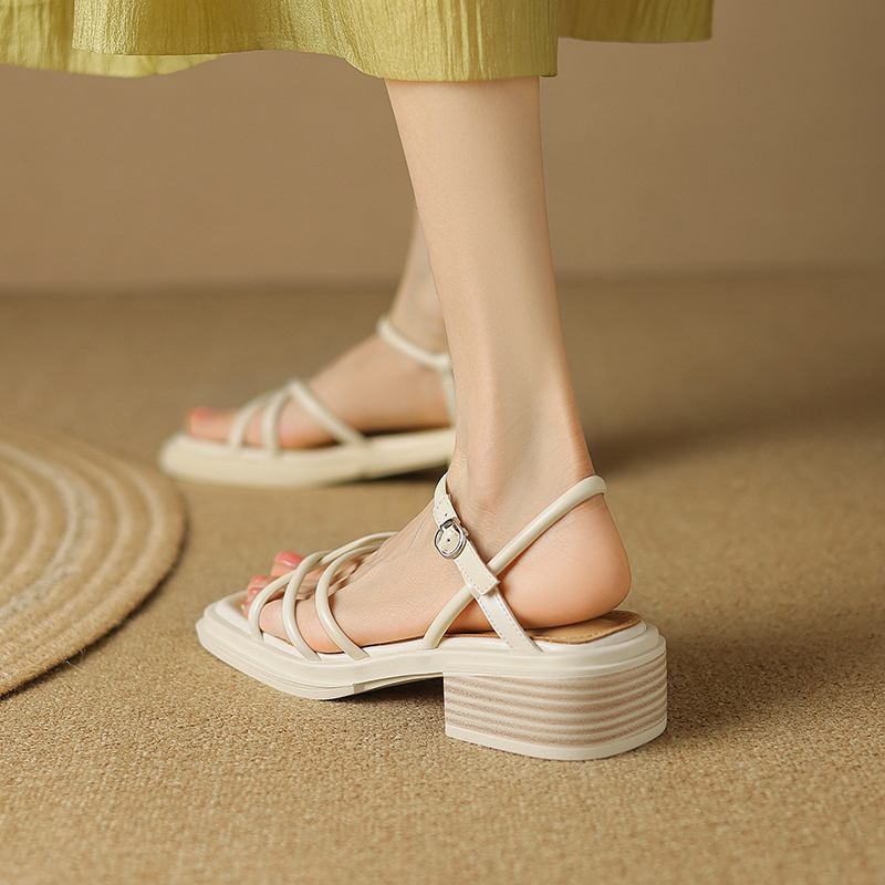 Krazing Pot Летняя обувь-гладиатор из микрофибры с открытым носком на толстом каблуке — фото 7