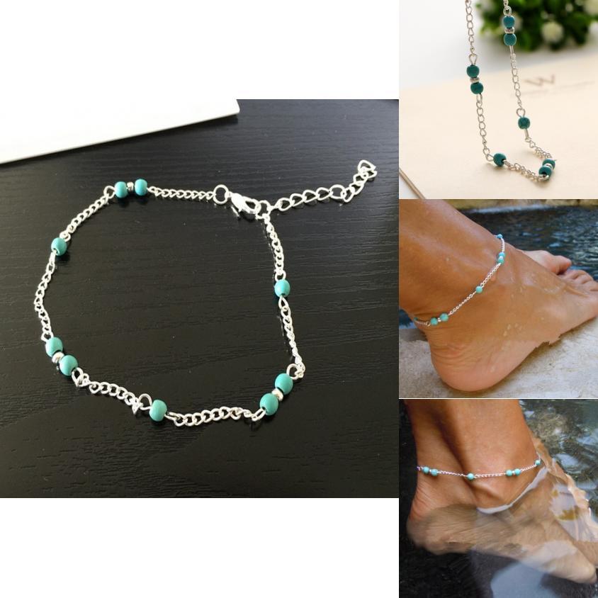 Geometric Style Foot Jewelry With Handmade Turquoise Beads For Travel Gift
