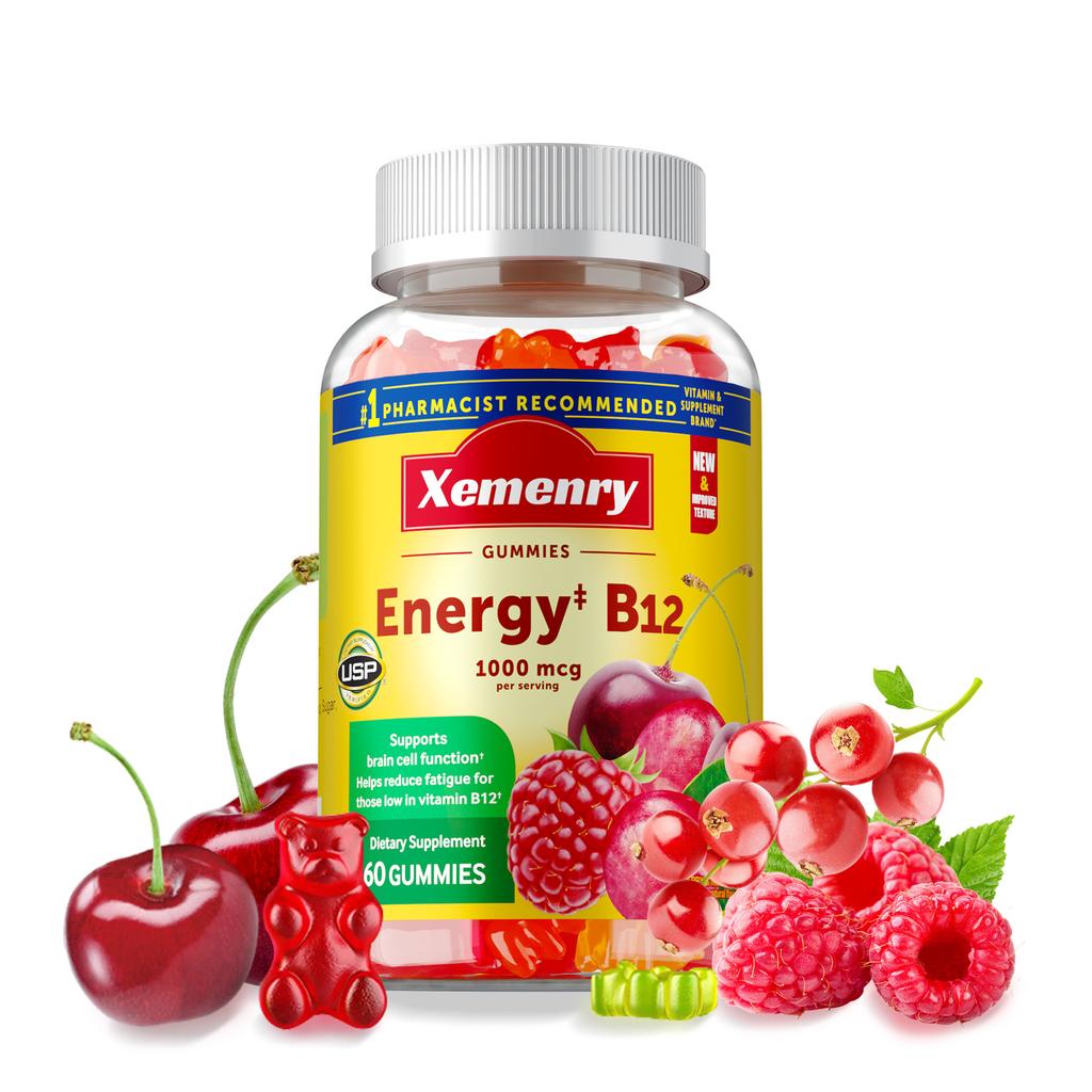 Vitamin B12 gummies, rich in vitamin B12 extract, each serving contains 1000 micrograms, suitable for adults.