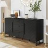 Sideboard 4-Rattan-Türen, Modern Buffetschrank, Viel Stauraum, Verstellbare Ablage, Wohnzimmer, Esszimmer, Flur, Küche, Landhausstil, Schwarz, 145cm
