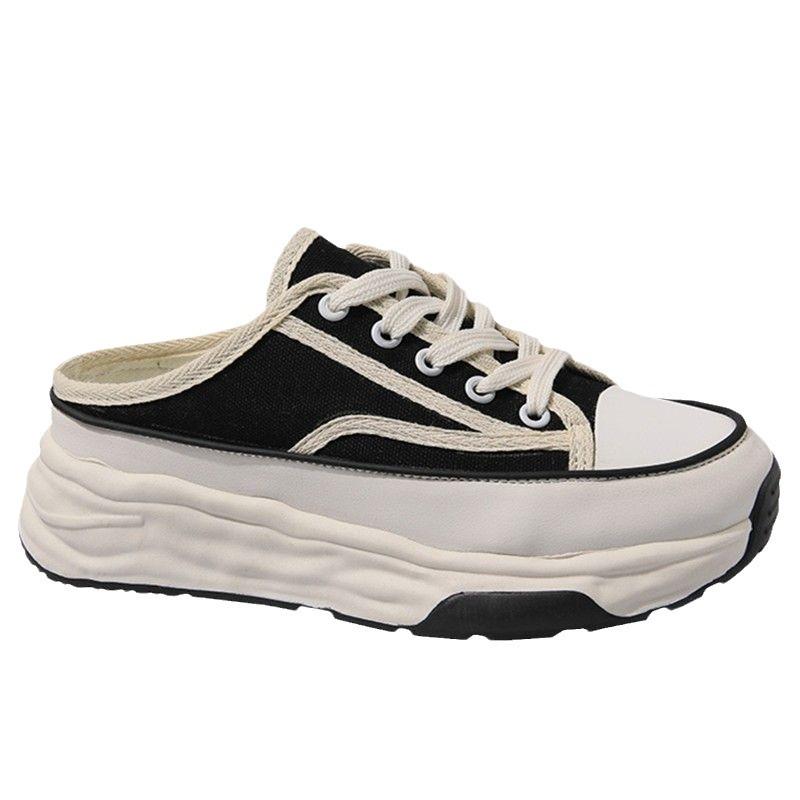 Damsommarnya studentplattformsportskor dam casual väska huvud canvas halvtoffla