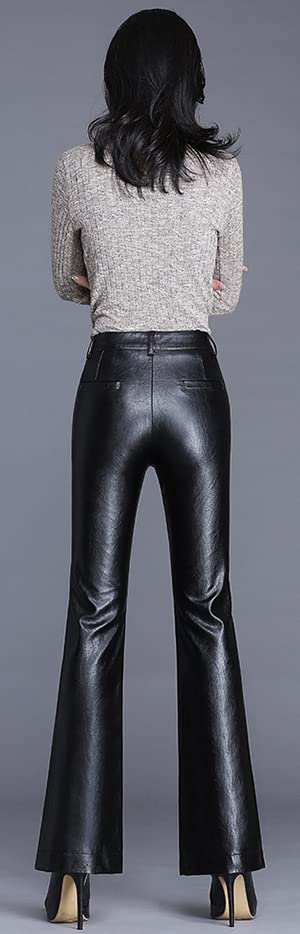 Syvent Large PU Leather Flare Stretch Faux Flattering Bell Synthetic J358 Women's Pants, Leather, Waterproof, Legs, Bottoms, Leather,
