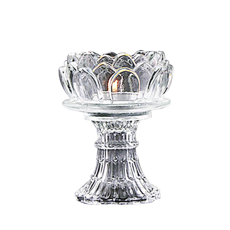 Buddha Offering Lamps: Smokeless Edible Ghee High-Foot Lotus Glass Candlestick Holder