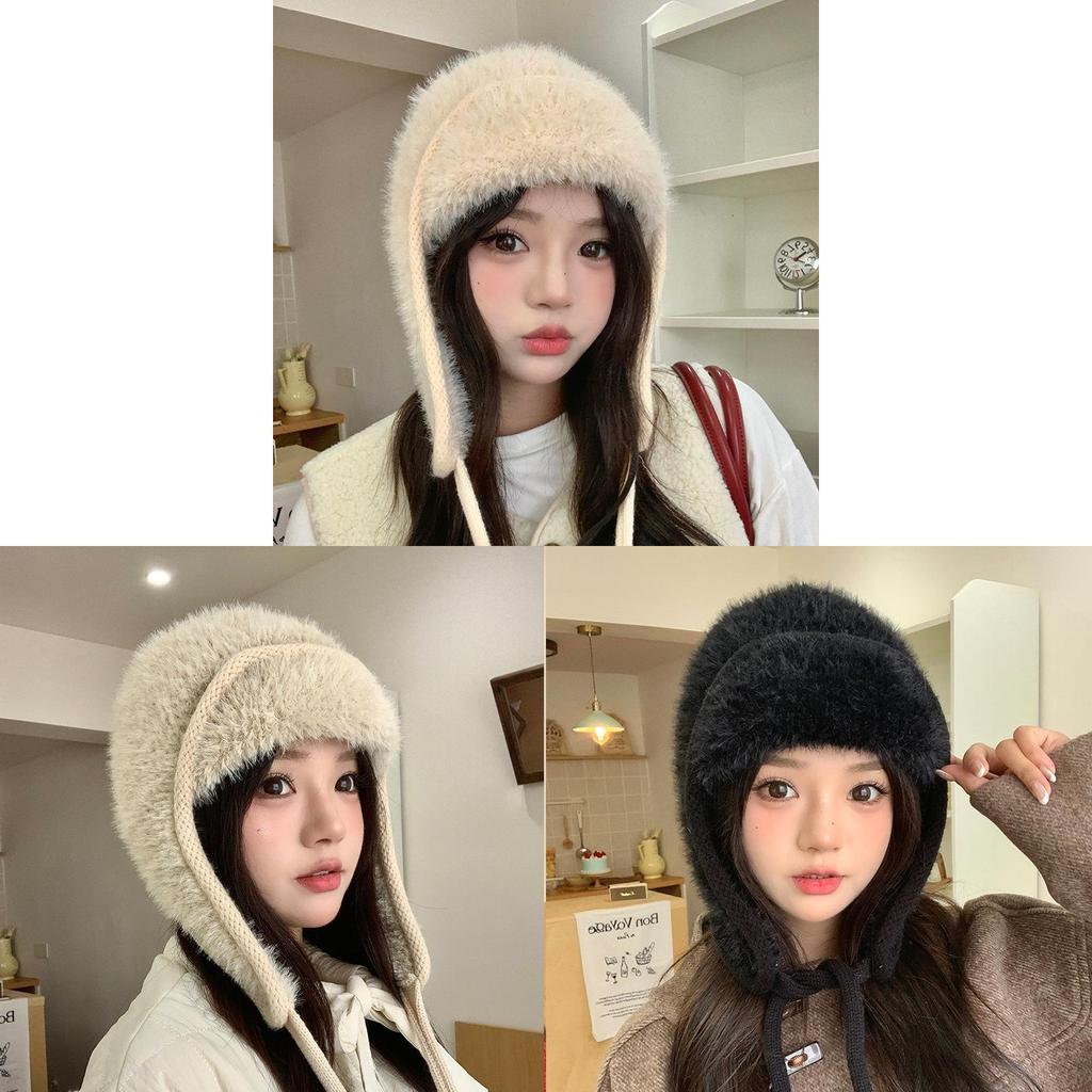 Knitted Winter Hat With Plush Ear Cover For Outdoor Cold Weather Fashion Style