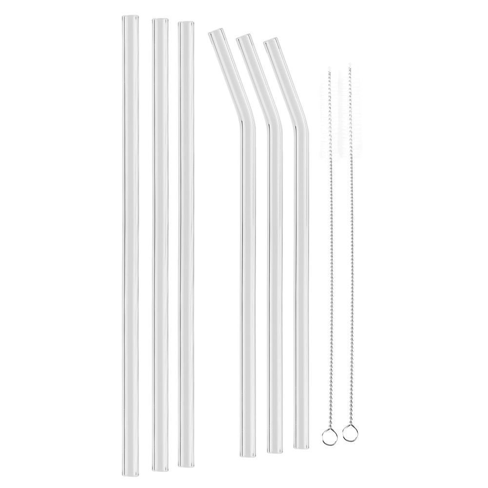 Opakovaně použitelná Ekologická Skleněná Brčka na Pití s Čisticím Kartáčkem Průhledné Pohodlné Nádobí