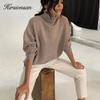 Hirsionsan Turtle Neck Solid Cashmere Sweater Women Elegant Soft Warm Female Knitted Pullovers Basic Loose Female Jumper