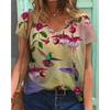 Summer Flower T-Shirts Floral 3D Print Women V-Neck Short Sleeve T Shirt Y2k Harajuku Oversized Tees Tops Female Street Clothing