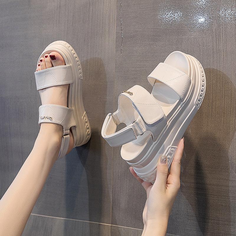 

Women s sandals 2025 new hollow sports casual soft-soled fashion sandals women s platform Velcro Roman shoes Xia Liang 40 бежевый