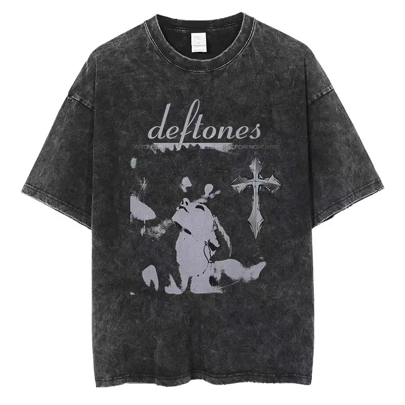 Hip Hop Nostálgico Deftones Hombres Mujeres Verano Oversize Camiseta Lavada Algodón Vintage Tendencia Camisetas Streetwear Tops Manga Corta