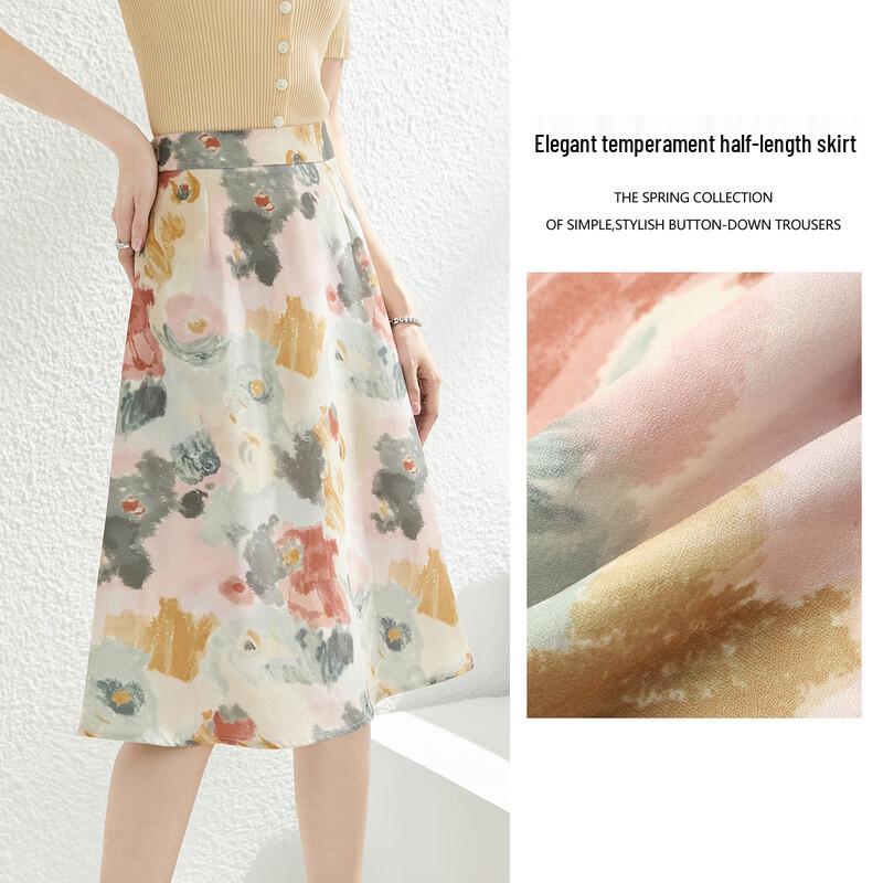 Women s Ink Splatter Print High Waist A-Line Midi Skirt L