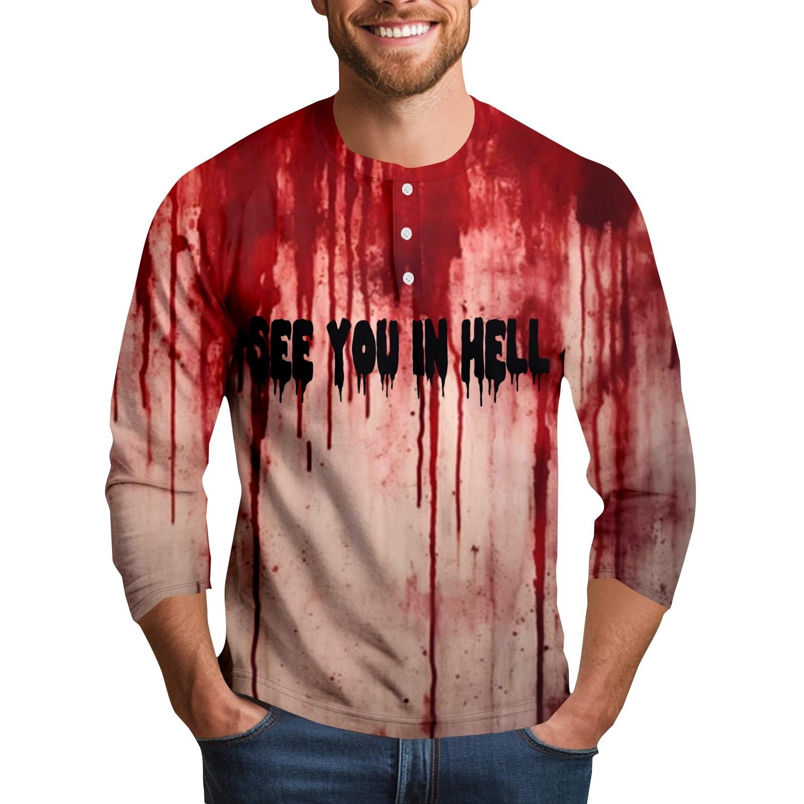 

Men s Halloween Print Raglan Dralan Three-quarter Sleeve Casual Top XXL