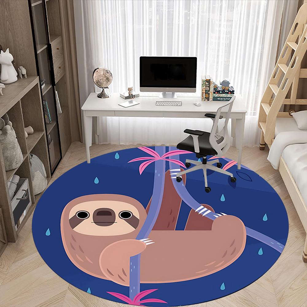1pc Sloth Rainforest Office Round Area Rug, Under Office Chairs Bedroom Living Room Home Decor, Room Deco