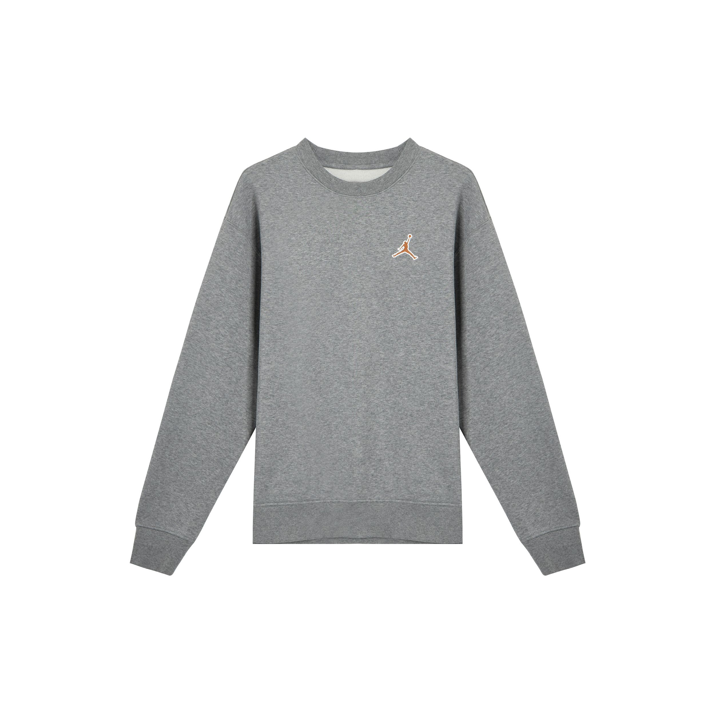 Jordan Men's Gray Air Classic Jumpman Logo Print Fleece-Lined Crew Neck Pullover Sweatshirt Sweatshirt Carbon-Heather- Fd0594-091 Cm