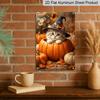 2D Flat, 1pc Autumn Maple Witch Kitty Aluminum Sign, Pumpkin Decorative Sign, Fun Decor, Halloween Artwork Wall Decor, Modern Wall Art, for Living