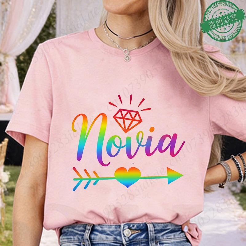 Spanish Girl Bachelorette Party T-Shirts, Rainbow Diamond Heart Arrow Graphic Tees for Bridal Shower, Team Bride Tribe Blouses