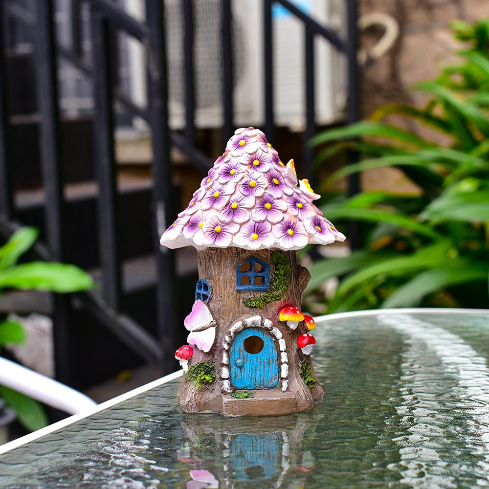 Rustic Mushroom House Solar Garden Statues Courtyard Decorations Outdoor Accessories Garden Landscape Night Light Ornament Gift