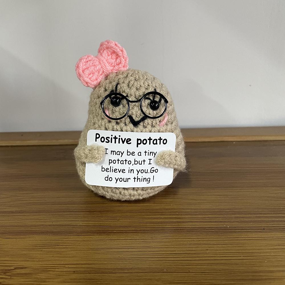 Positive Energy Big Butt Bowknot Potato Hug Pocket Handmade Plush Wool Knitting Doll With Card Christams Home Room Decoration
