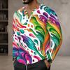 Men s Plus Size Notch Neck Long Sleeve Blue White Abstract Wave Printed Pullover Shirt