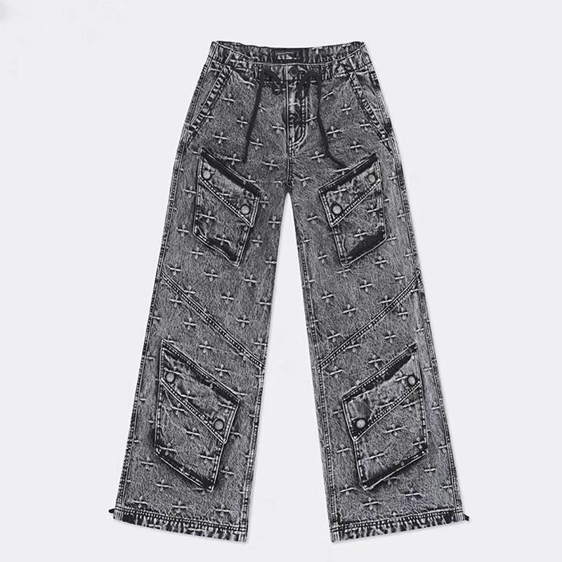 SMKK Phantom Retro Paratrooper Wide-Leg Multi-Pocket Tie-Dye Jeans
