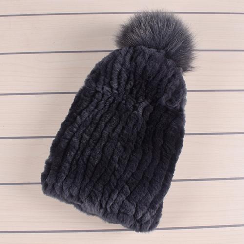 Winter Fur Hats for Ladys Women's Rex Rabbit Fur Caps Beanies Solid Elastic Winter Fashion Accessories Fox Fur Pompom Hat