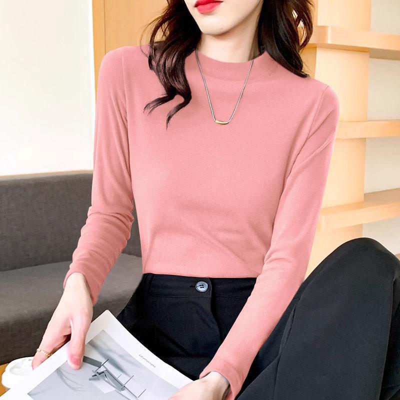 Women's Slim-Fit Ribbed Plush Long-Sleeve Thermal Top for Autumn & Winter