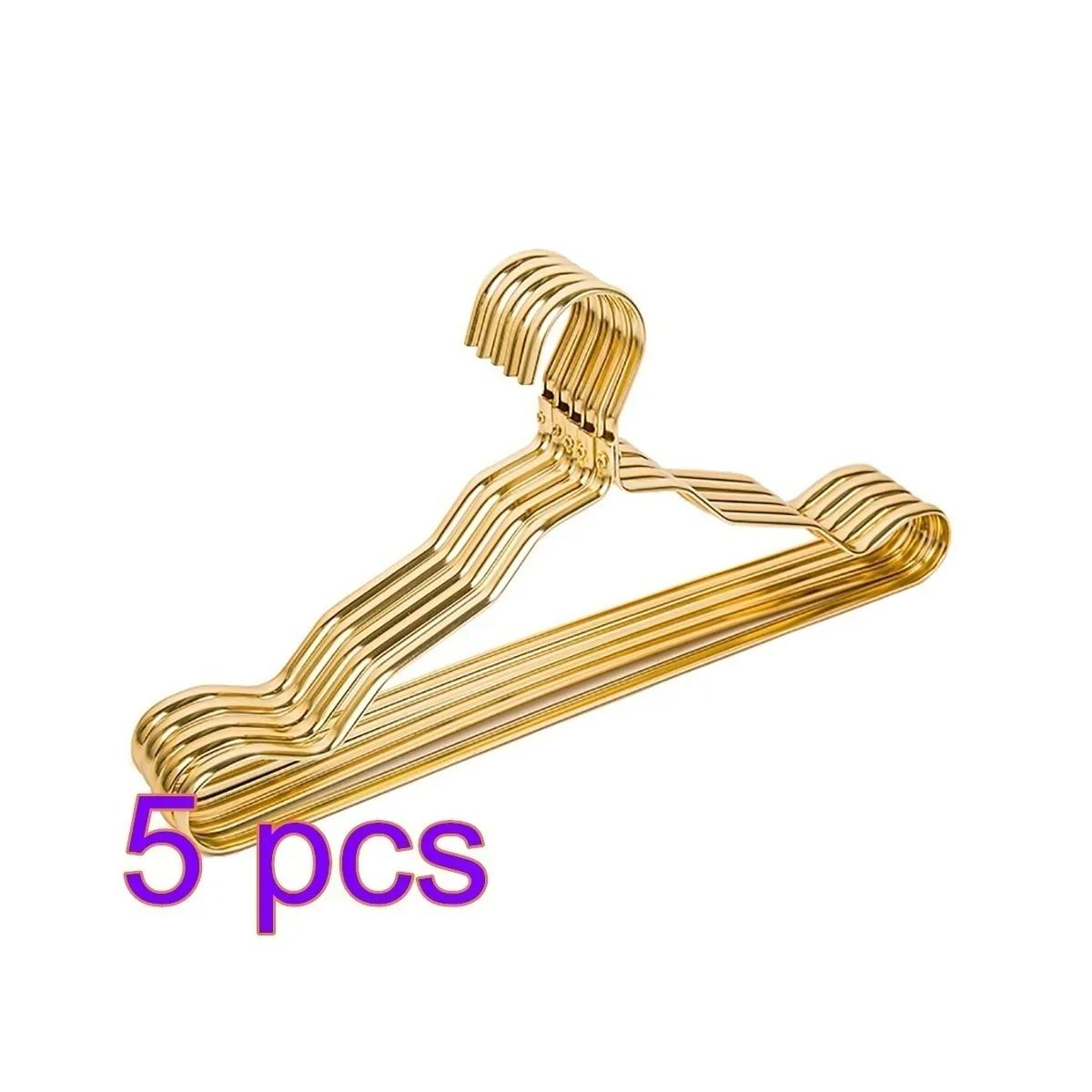 

5 PCS/Set New Aluminum Alloy Clothes Hanger Adult Clothes Hanger Sliding Seamless Metal Clothes Hanger Wardrobe Storage Rack золотий
