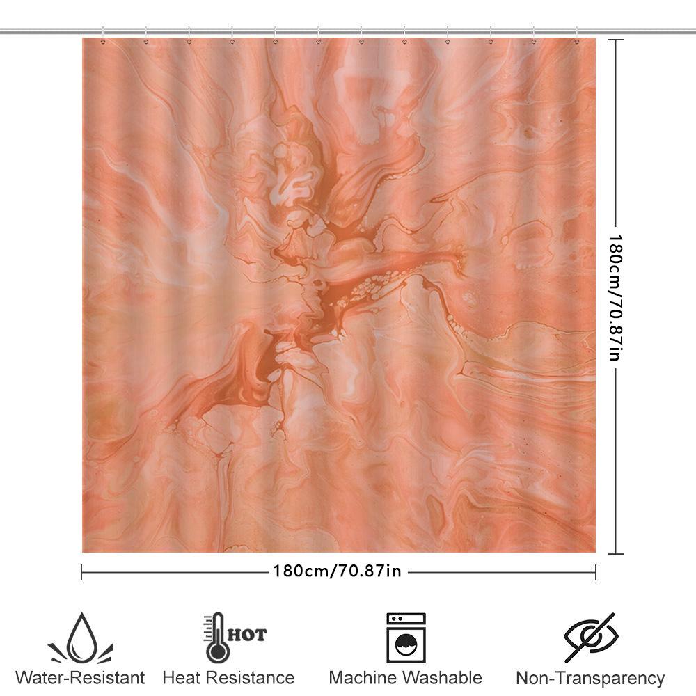 Luxury Marble Print Shower Curtain Soft Fabric, Quick Dry Waterproof Bathroom Decor For Home Hotel Use Peach Color (180X245Cm)