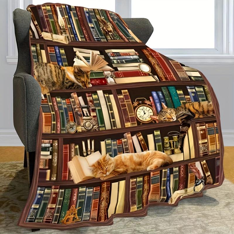 Affascinante coperta in flanella con design di gatto e libreria - il regalo ideale per amanti dei libri, bibliotecari e appassionati di letteratura - tutto-