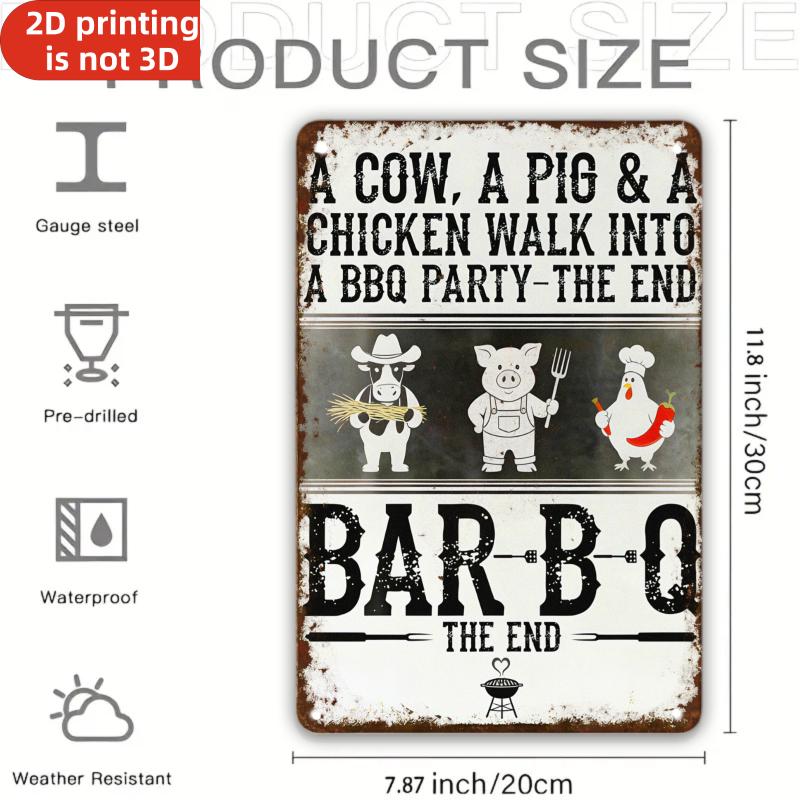 

A Cow A Pig A Chicken Walk Into A BBQ Party Vintage Retro Iron Sign Plaque xcm For Farm Home Wall Decor 20x30cm（7.8x11.8inch）