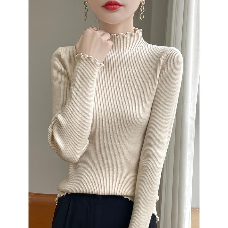 

Exquisite long-sleeved bottoming shirt women s autumn and winter new semi-turtleneck sweater with long-sleeved fungus edge top S