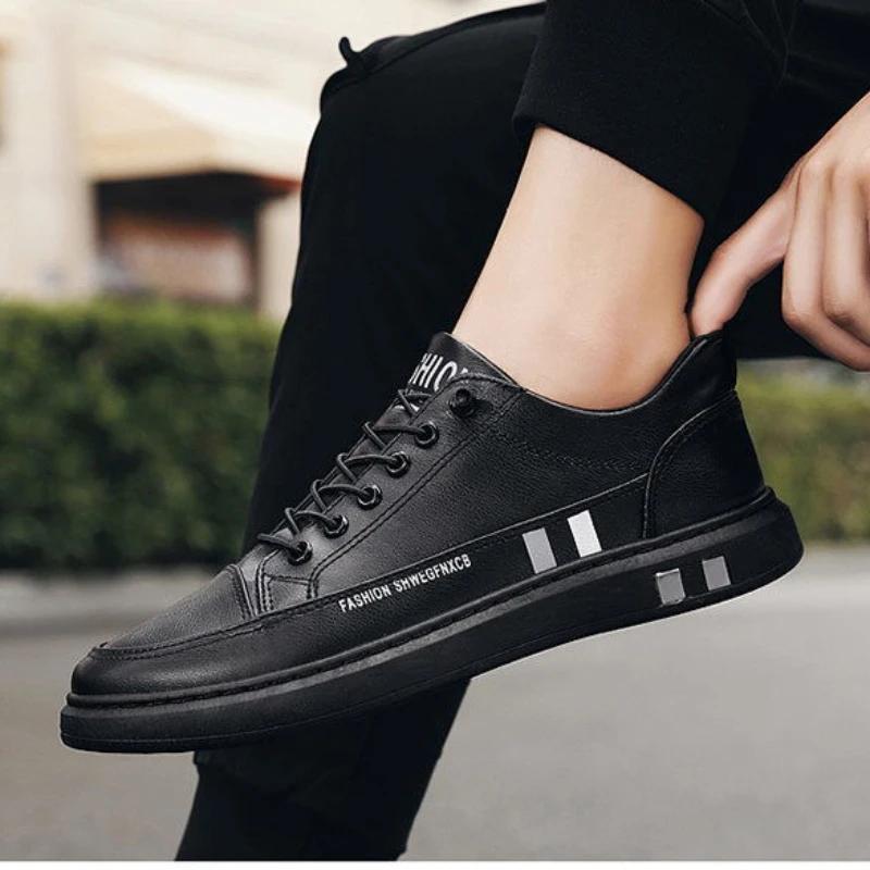 Leather Casual Shoes for Men Elastic Band Slip-on Men's Board Shoes Non-slip Wear-resistant Male Flats 2024 Men Driving Shoes