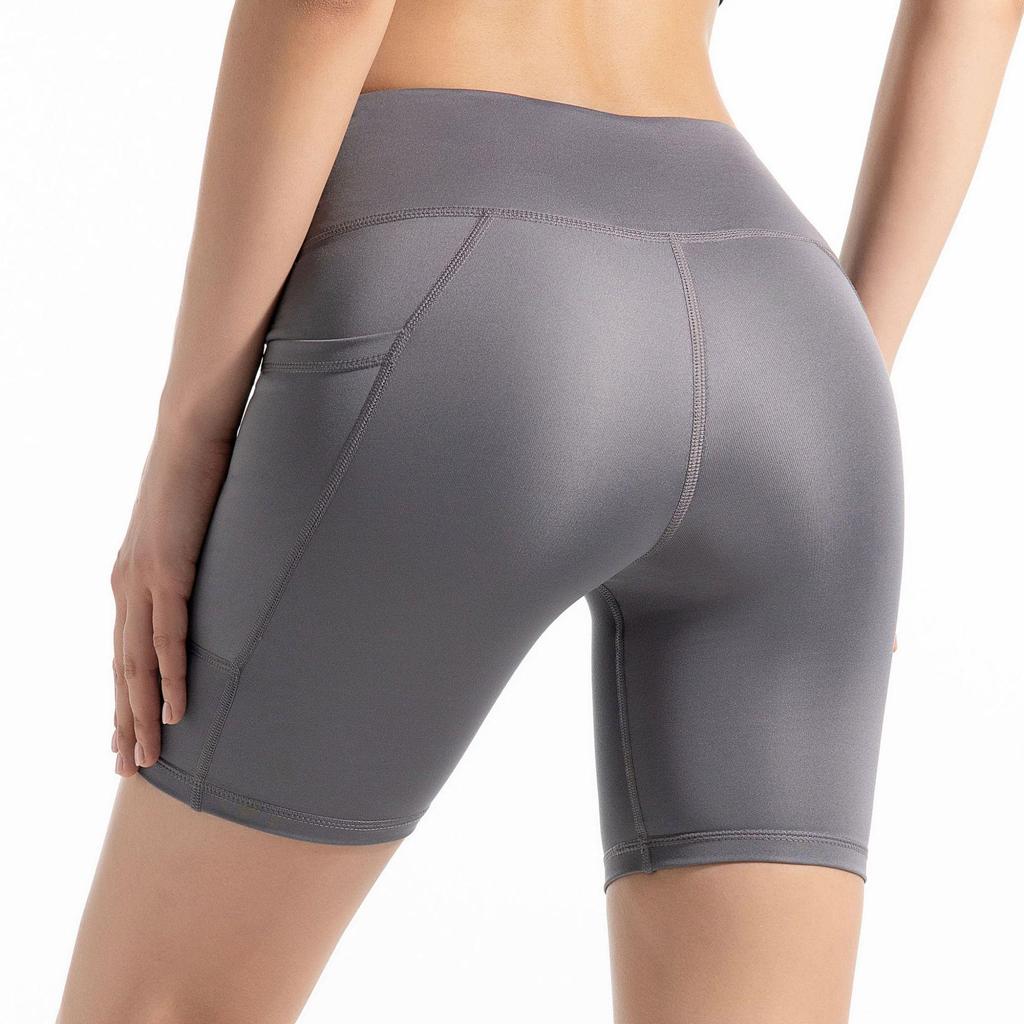 Women's Quick Dry High Waist Yoga Shorts with Side Pocket In Peach