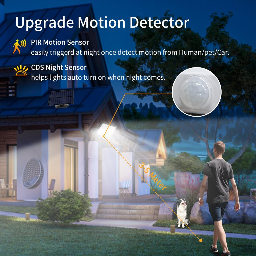 228LED Solar Light Outdoor Waterproof with Motion Sensor Floodlight Remote Control 3 Modes for Path Patio Garage Backyard Street