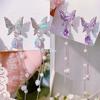1 Pair Shining Rhinestones Chain Tassel Lady Earrings Vivid Butterflies Imitation Pearls