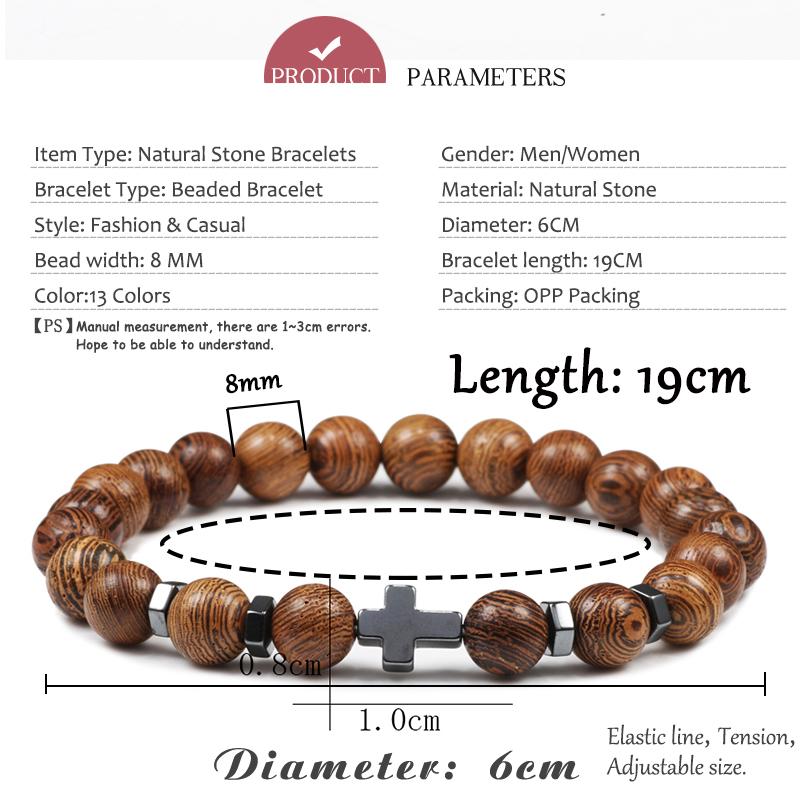 Dropshipping Hot Men Natural Lava Stone Bead Bracelets Hematite Cross Rosary Meditation Prayer Jesus Bracelet Women Yoga Jewelry