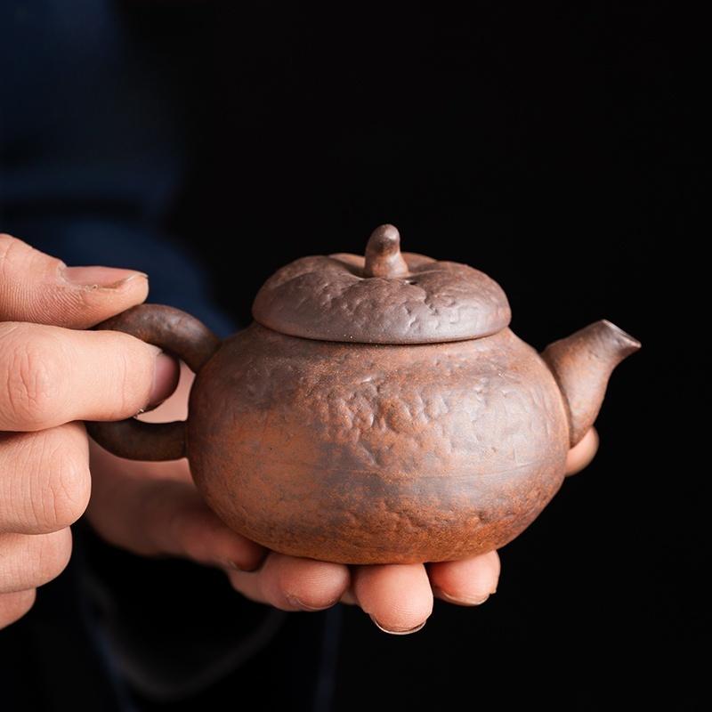 120ML Alter Felsenschlamm Grobkeramik Kürbisform Teekanne Retro-Teekanne Teekessel Teeverkostung Teezubereitung Einzelkanne Teeverkostung