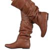 Fashion 2024  High Quality Ladies Shoes Slip on Women's Boots Autumn Round Toe Solid Knee-High Pleated Low-heeled Women's Western Boots