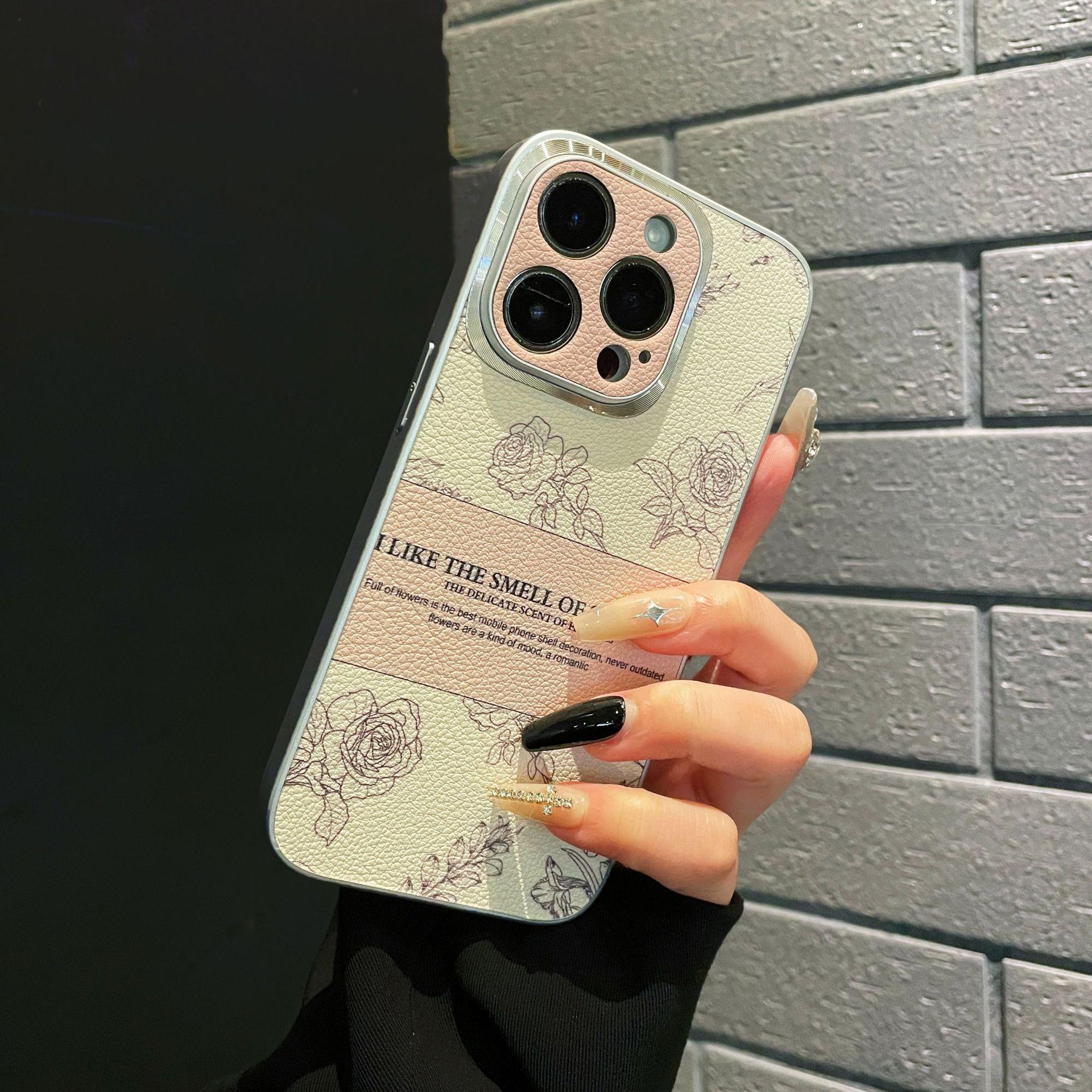 

Подходит для чехла для телефона Apple 16pro, стиль «маленький аромат», роза, iPhone15, полная упаковка, однотонный кожаный 14 противоударный защитный чехол iPhone16