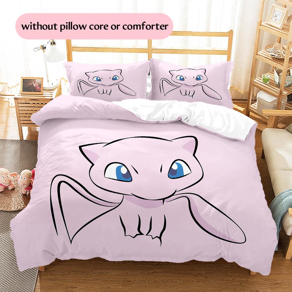 Biancheria da letto con motivo Pokémon Mew Decorazione per la casa Regalo di compleanno (1 * copripiumino + 2 * federa, senza nucleo)