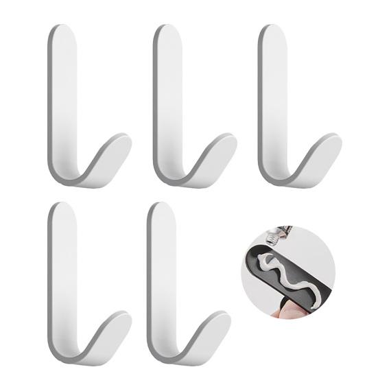 5PCS Adhesive Wall Hooks No Drill Strong Load-Bearing Hooks Durable Carbon Steel Hooks for Bathroom Kitchen Coat Towels