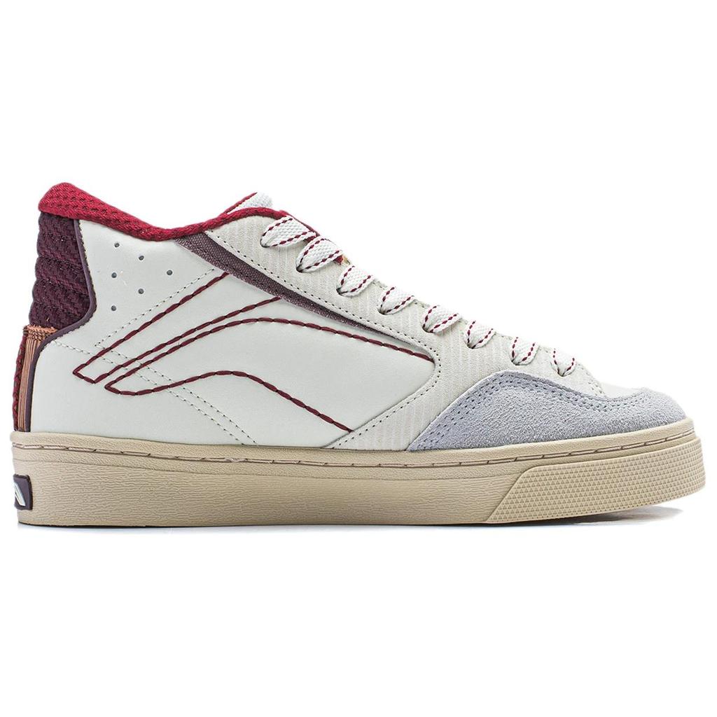 Li Ning Wei Wu 180 Soft Elastic Casual Non-Slip Wear-Resistant Mid-Top Skate Shoes Women Skate Shoes White Red AECU008-3