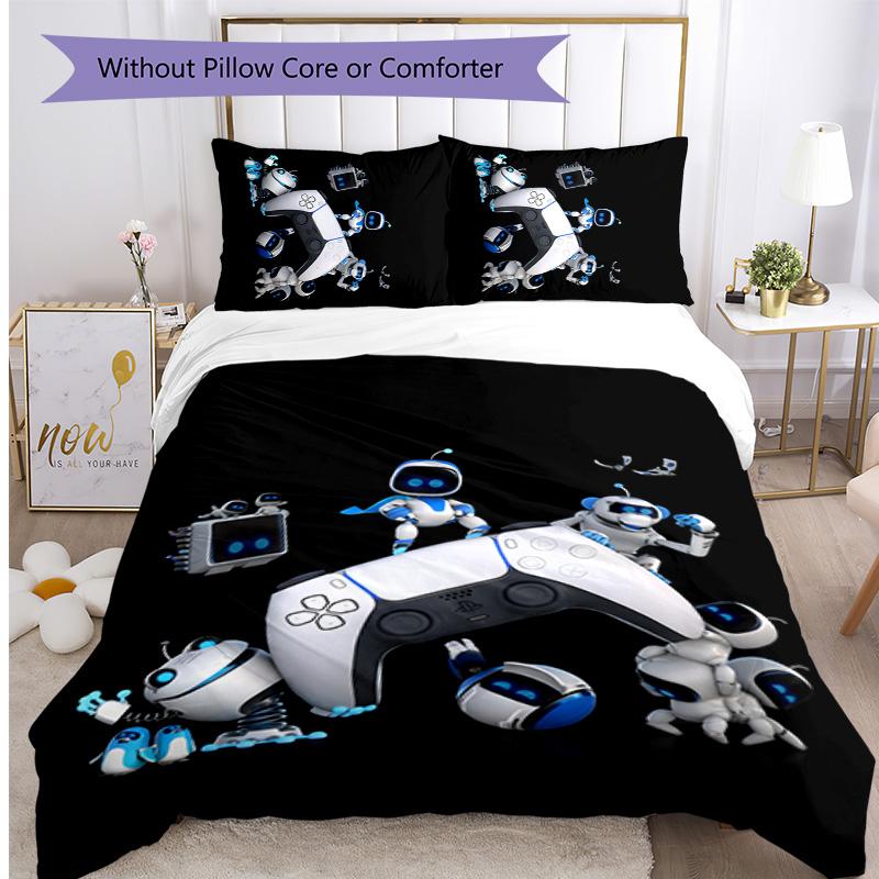 Astro Bot Printed 3PCS Bedding Set Soft Breathable Duvet Cover Pillowcases Set Washable Bedroom Decor Home Gift