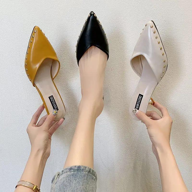 Fashion Job Sandals Slides Outside Heeled Shoes for Women Pointed Toe Off White Woman Slippers Mules Easy Wears Unique 39 Vip Original Y