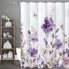 Purple Crushed Shower Curtain, Abstract Watercolor Floral Botanical Butterfly Rustic Farmhouse Bathroom Decorative Shower Curtai