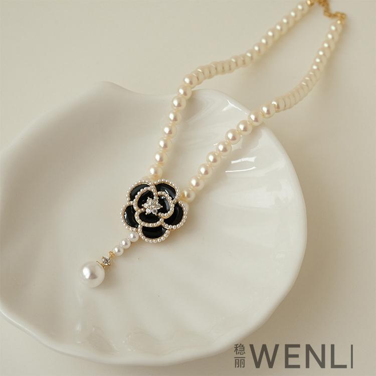 Charm Pearl Beaded White Camellia Flower Pendant Necklace for Women New Korea Fashion Collarbone Chain Jewelry Accessories Gift