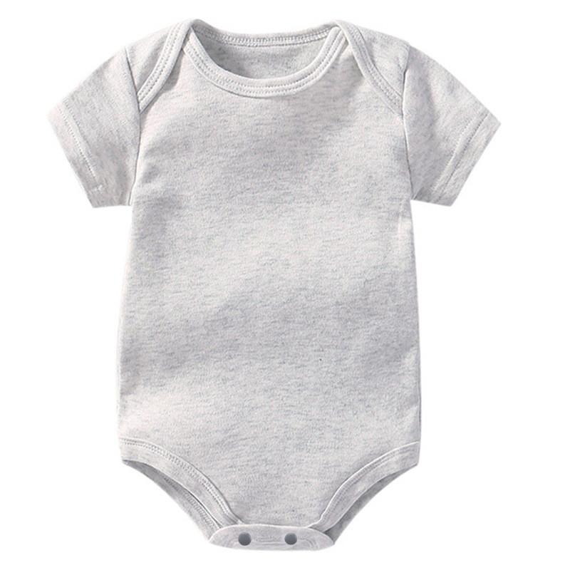 Baby Cotton Short Sleeve Romper For Newborns With Solid Color And Letter Print Design