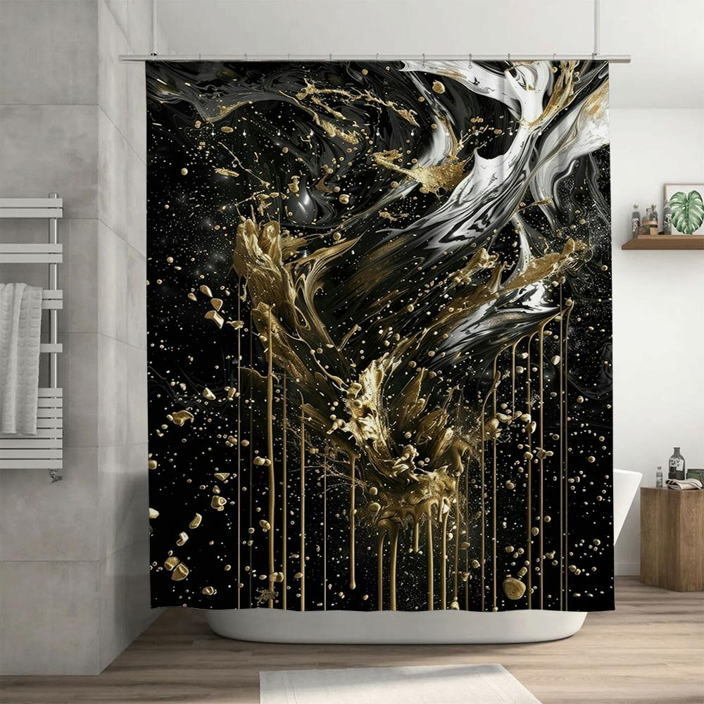 Luxurious Black Gold Marble Shower Curtain with Metallic Accents Modern Decor Home Bathroom Accessory for Sale on