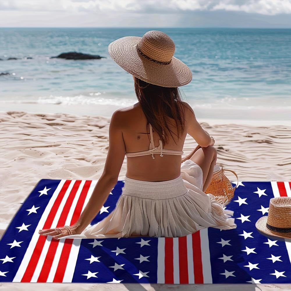 1 Stück July 4th Patriotisches Strandtuch, Rot Weiß Blau Sterne Streifen Design für Unabhängigkeitstag Feiertag Strand Schwimmen Außenbereich