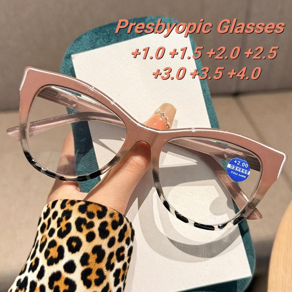 New Fashion Cat Eye Women Presbyopia Glasses HD Anti Blue Light Durable Spring Foot Neutral Frame