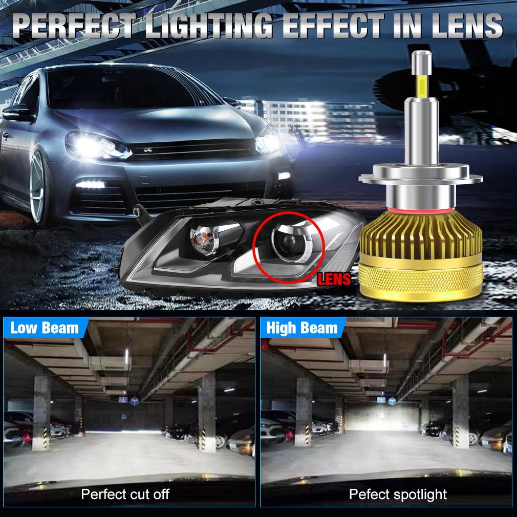 2Pcs 50000LM 4 Sides Canbus H7 Led Car Headlight Bulbs 140W 360 Turbo H11 H1 HB3 9005 HB4 9006 Copper Tube External Drive Auto Headlamp 6500K White